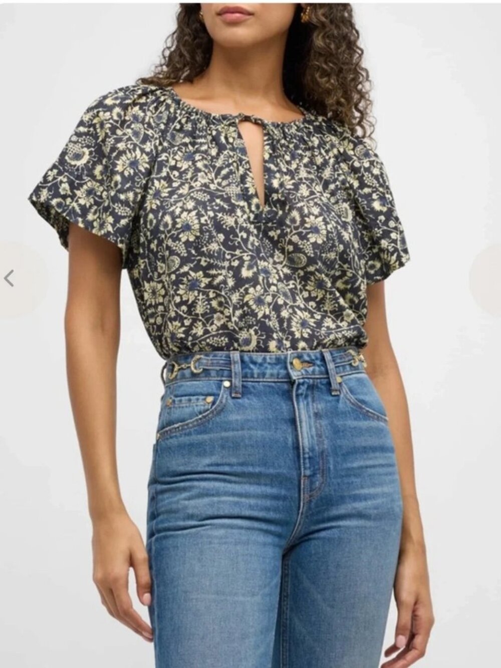 NWOT Ulla Johnson Womens Sena Short Sleeve Blouse Raven 00 Floral Boho
